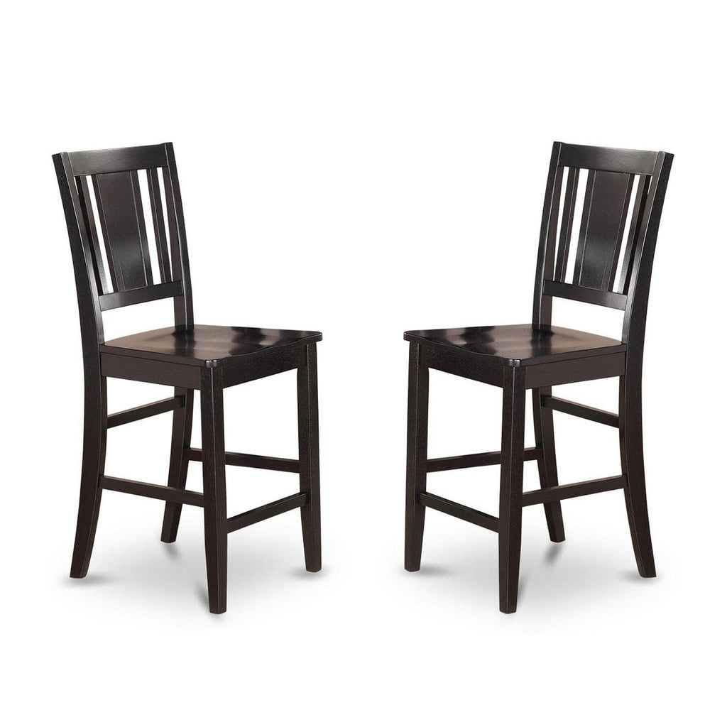 East West Furniture Bus-BLK-W Counter Height Barstools-Slat Back Solid Wood Seat Chairs, Set of 2, Black