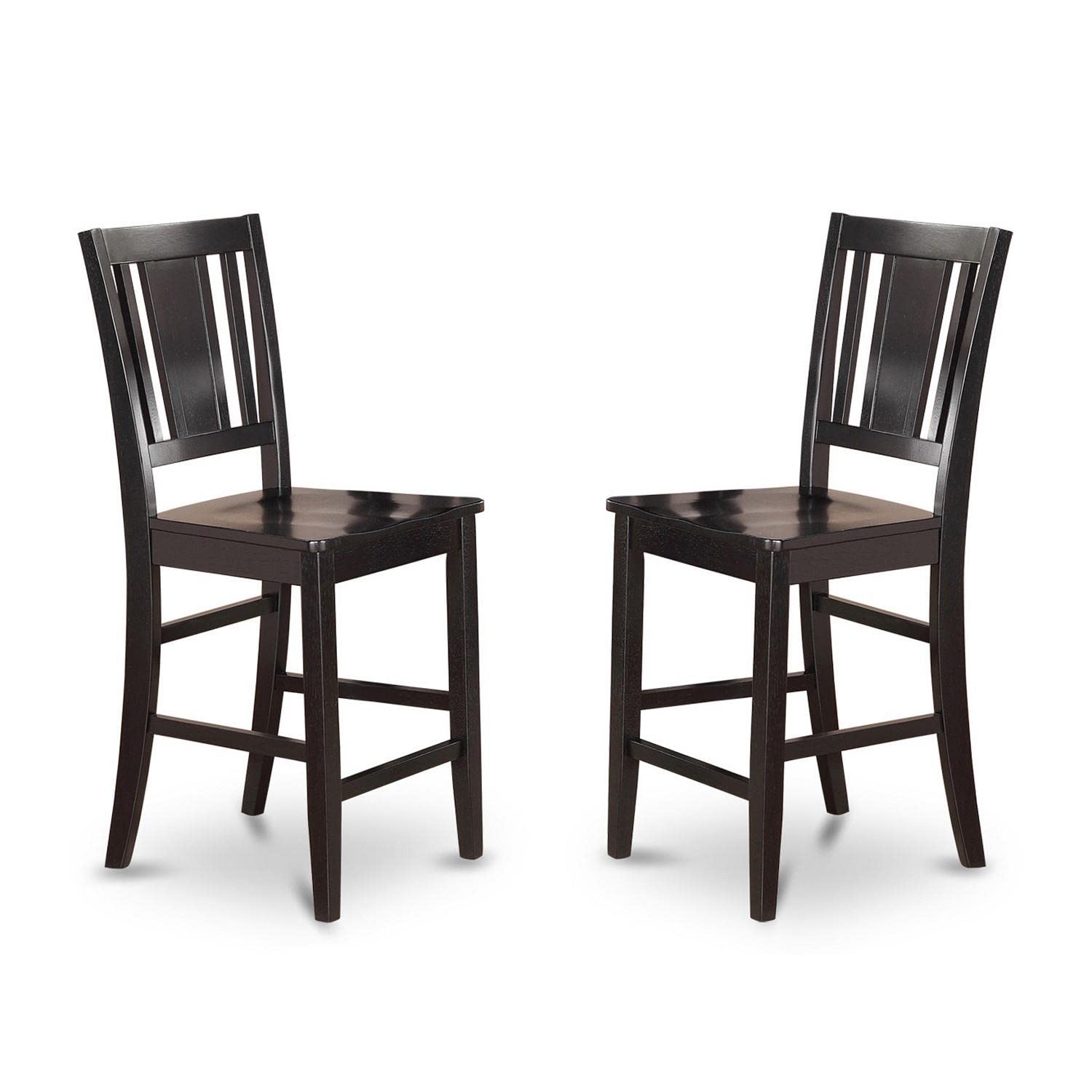 East West Furniture Bus-BLK-W Counter Height Barstools-Slat Back Solid Wood Seat Chairs, Set of 2, Black