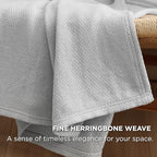 Bedsure 100% Cotton Blanket King Size For Bed - Breathable And Lightweight, Soft Cozy Textured Herringbone Woven Blanket For Summer Spring, Grey, 108X90 Inches