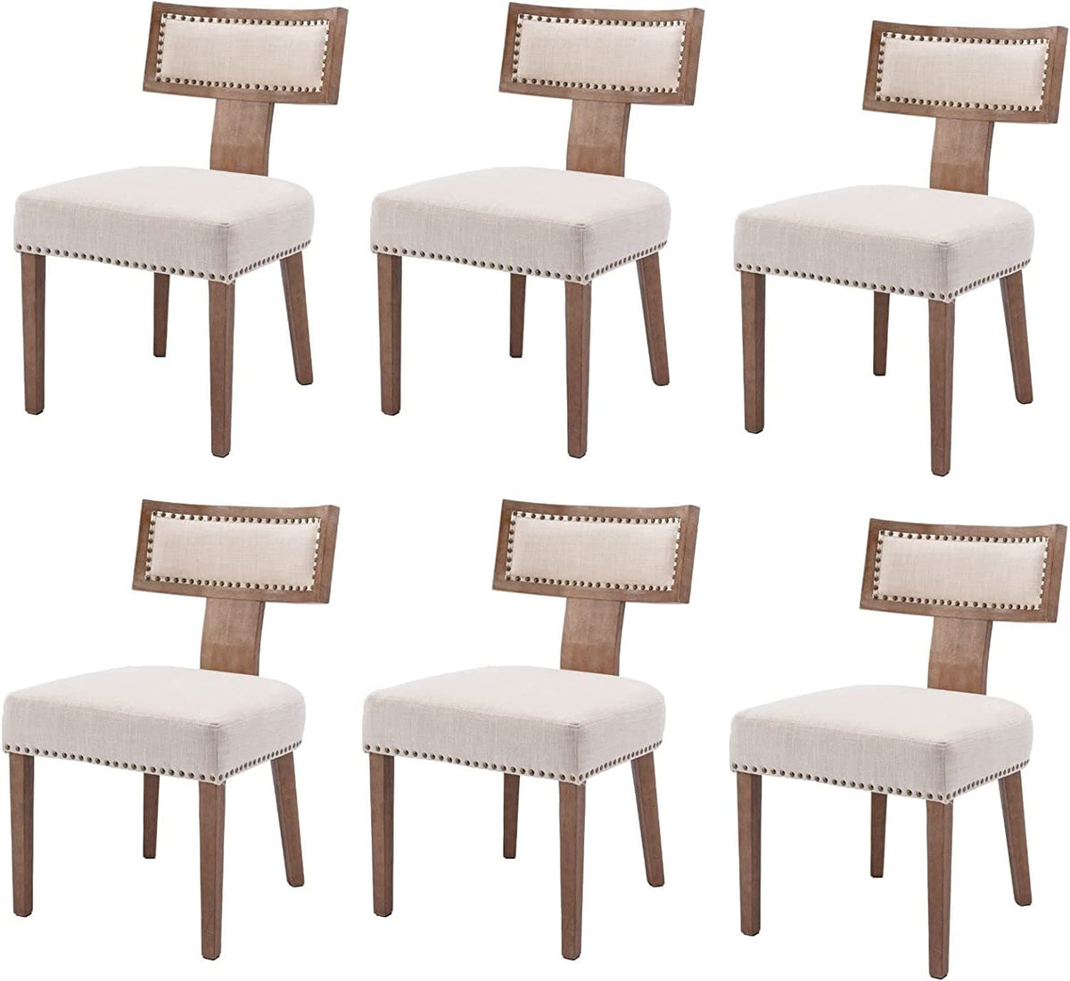 Rivova Mid Century Modern Dining Chairs Set Of 6 Linen Fabric Upholstered Kitchen Side Chairs With Nailhead Trim, Modern Kitchen