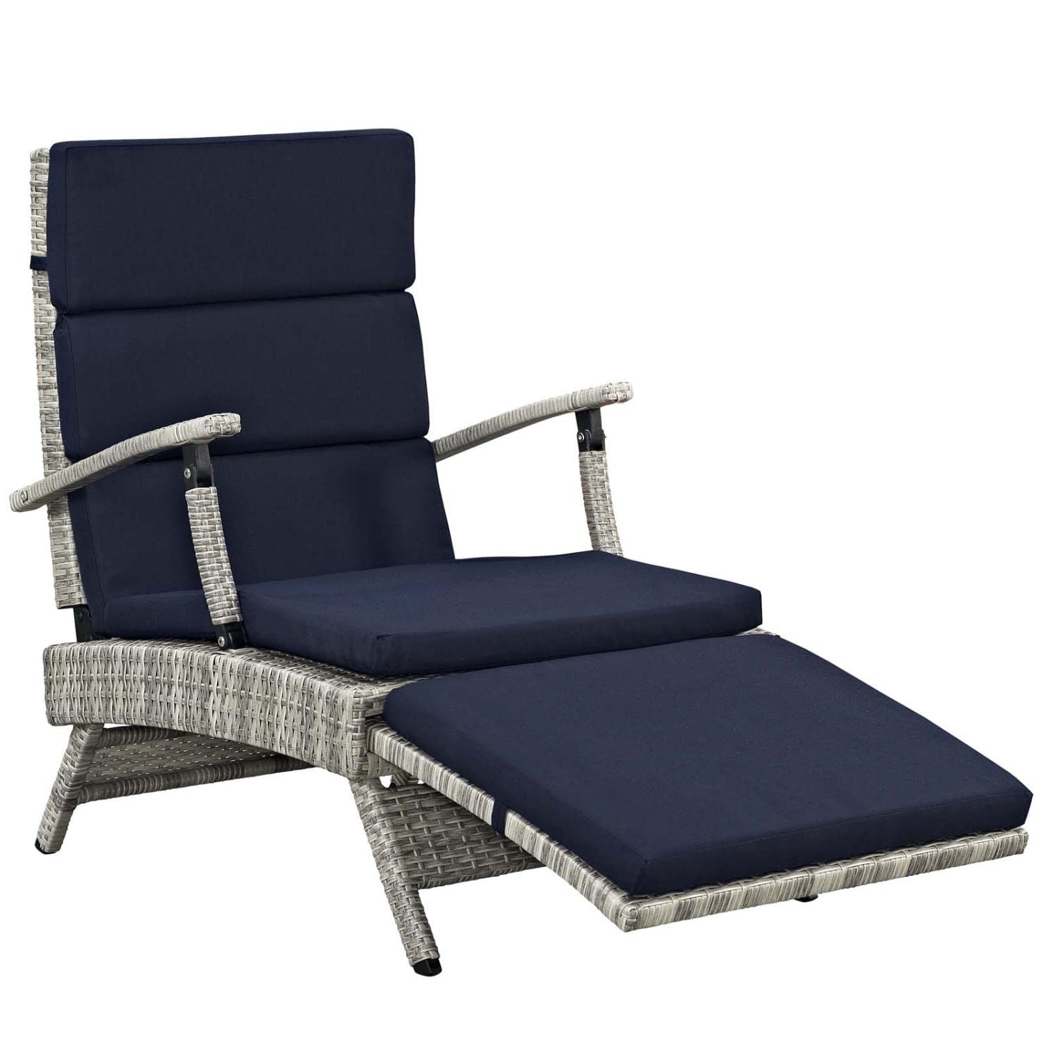 Modway Envisage Outdoor Patio Wicker Rattan Chaise Lounge In Light Gray Navy