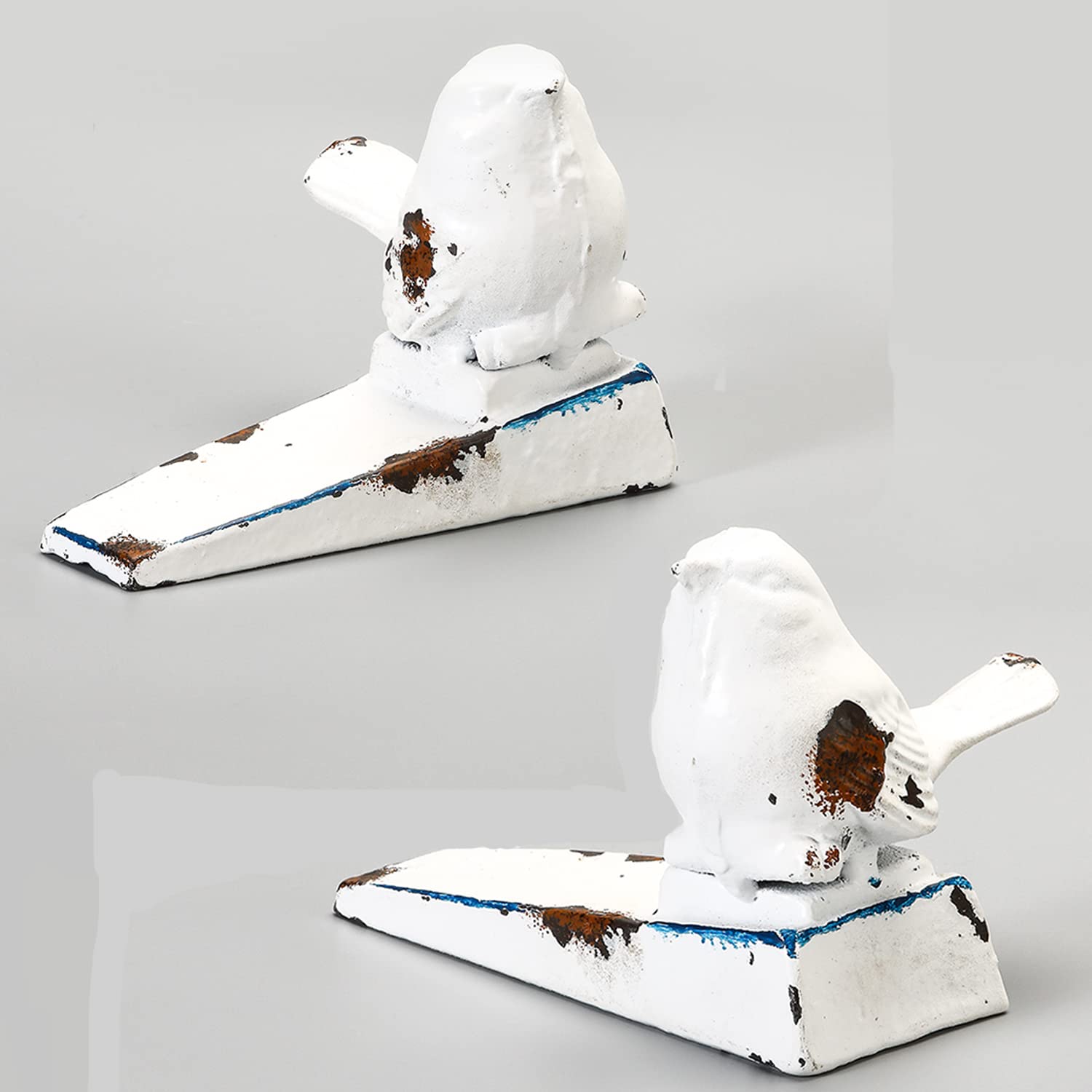 Wempolu 2 Pcs Cast Iron Door Stop For Bottom Of Door Cute Bird Decorative Door Stopper Wedge (Antique White)