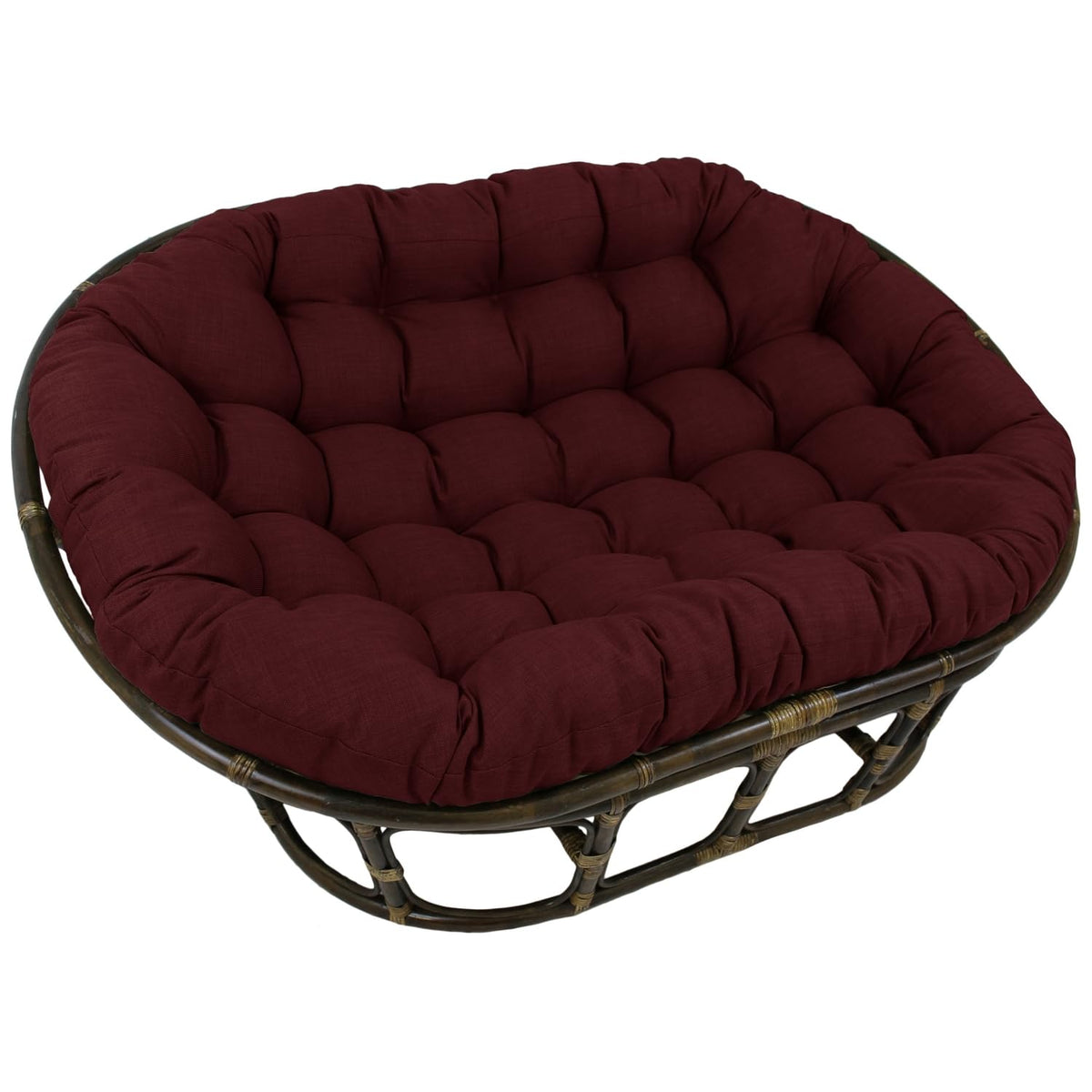 International Caravan Bali Rattan Double Papasan Chair With Solid All-Weather Cushion Merlot