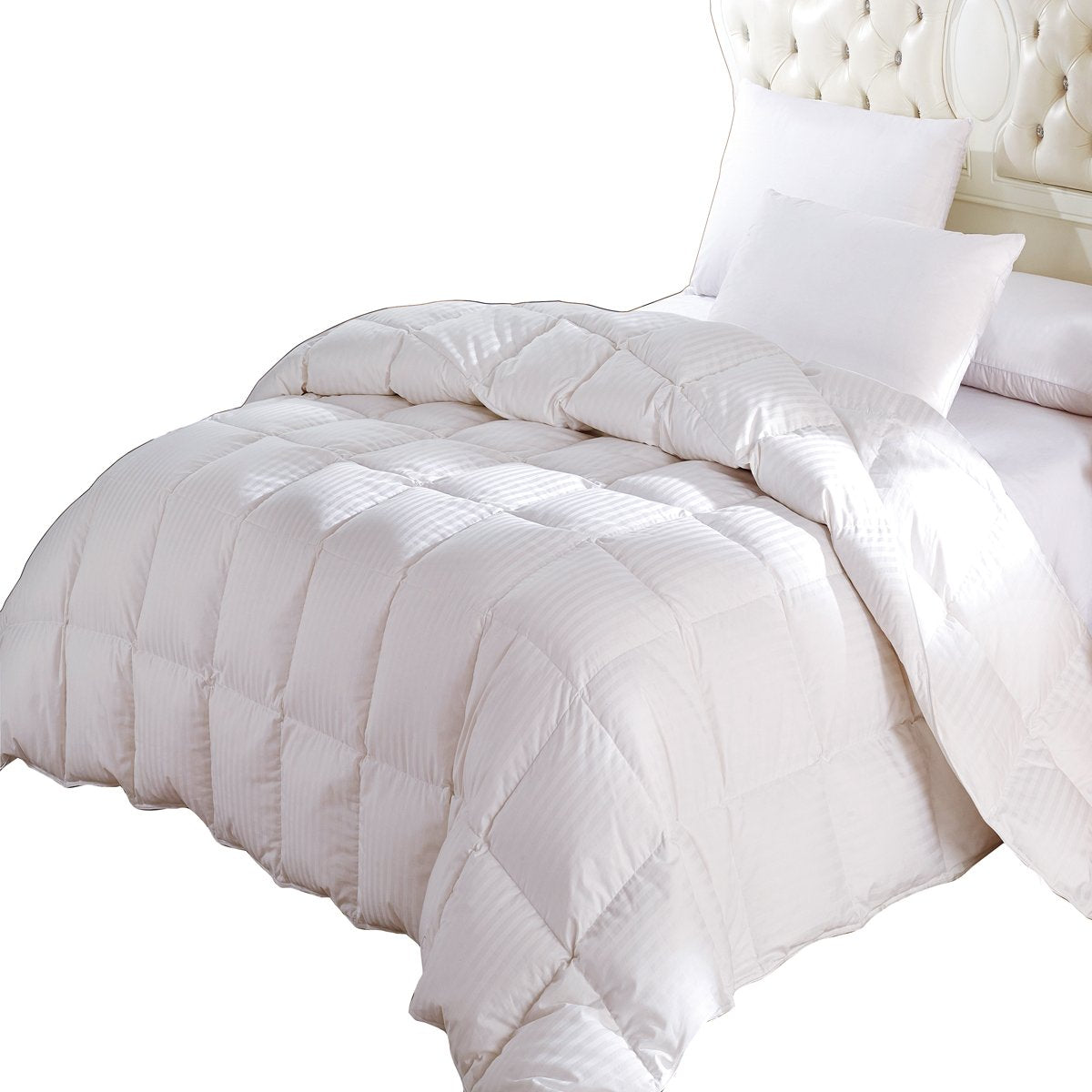 Royal Hotel Bedding Luxury Four Season Down Comforter, 300 Thread Count 100% Cotton Striped Shell, 600Fp, 40 Ounce Down Fill, Ki