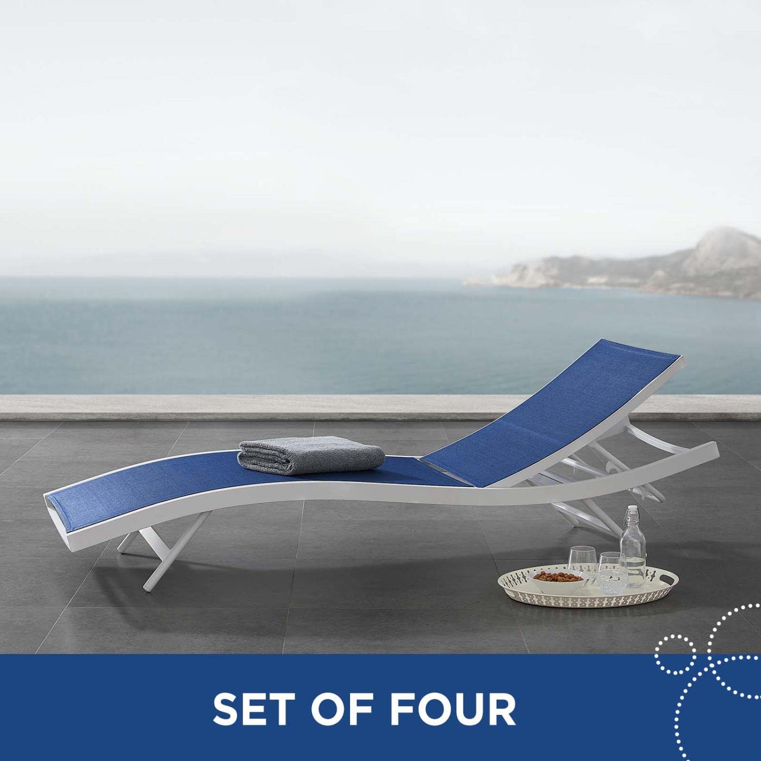 Modway Glimpse Outdoor Patio Mesh Chaise Lounge Set Of 4 In White Navy