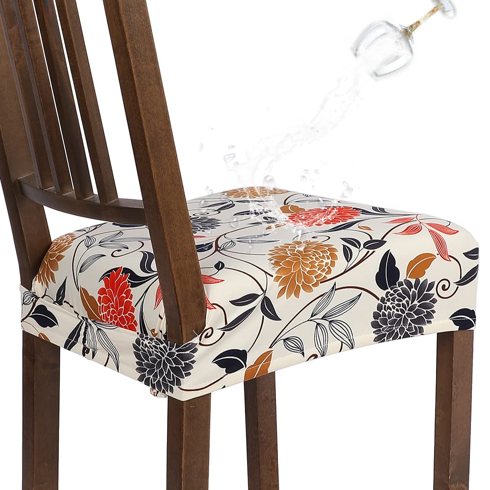 SearchI Water Repellent Dining Chair Seat Covers Set of 6, Washable Stretch Seat Covers for Dining Chairs, Rear-Covered Dining R