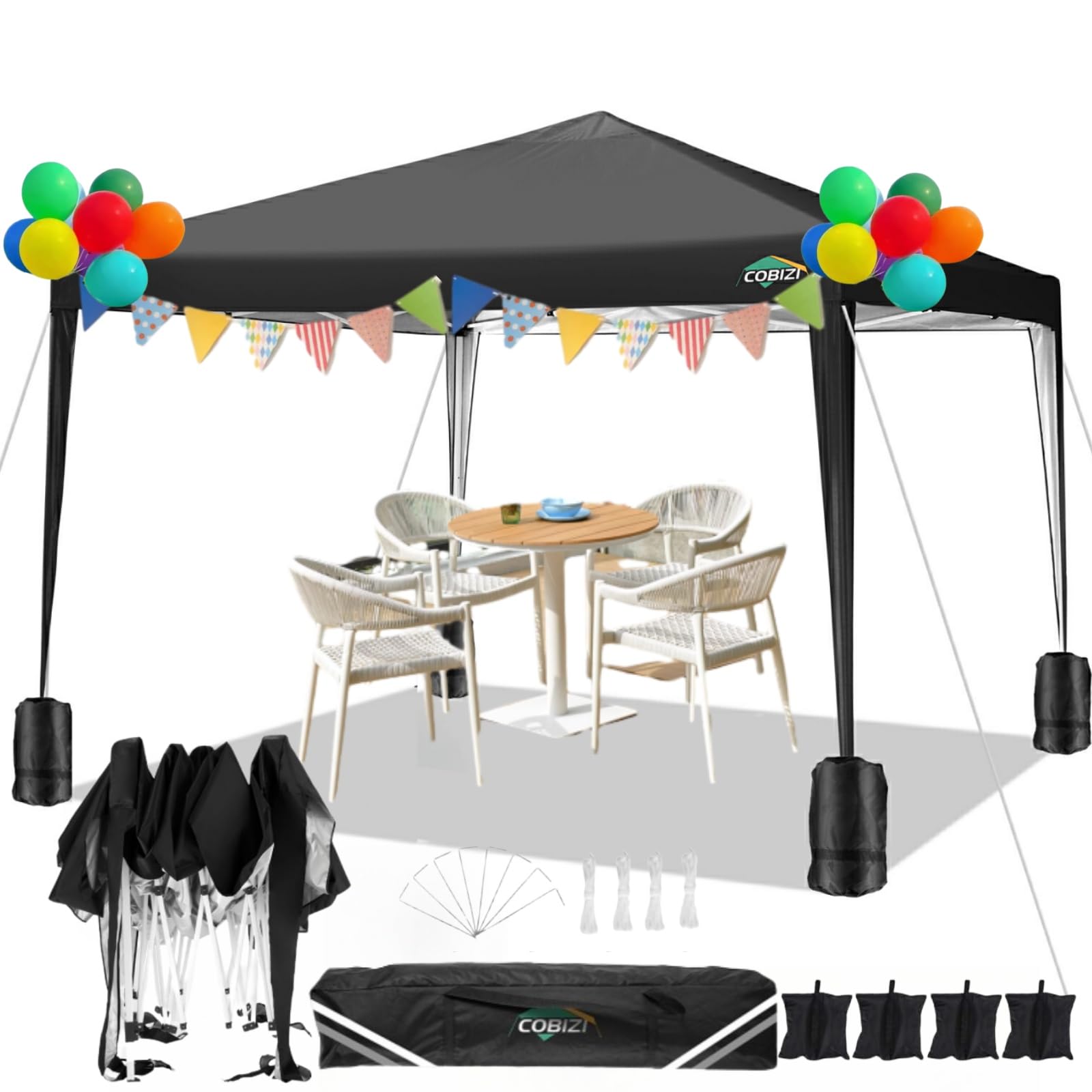 Cobizi 10X10 Pop Up Canopy Tent With 4 Sandbags, Easy Set Up Tent, Instant Outdoor Sun Shelter Canopy With 8 Stakes,4 Ropes&Carr