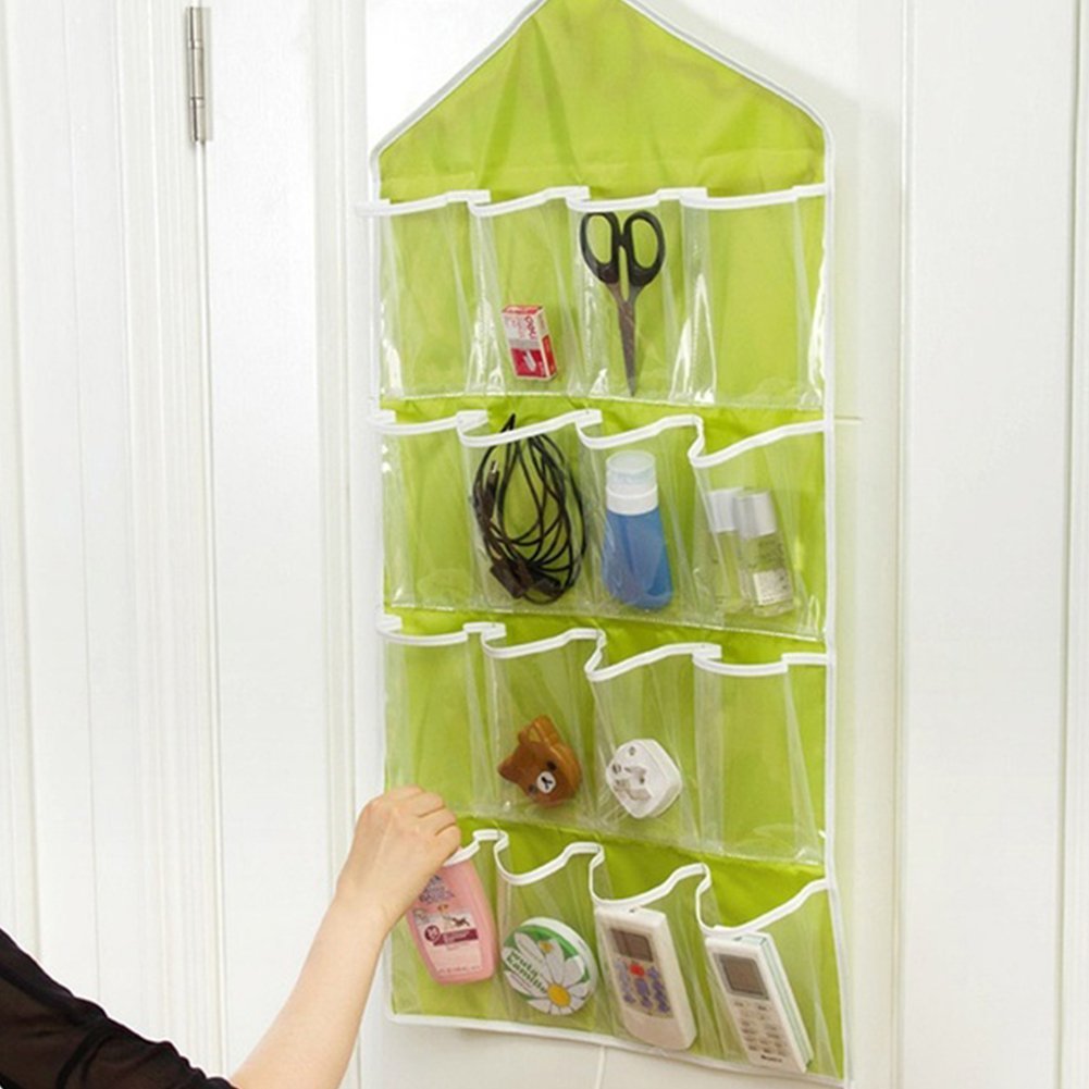 krupanidhi 16 Pockets Clear Hanging Bag for Socks Bra Underwear Cupboard Rack Hanger Storage Organiser Random Color 1pc