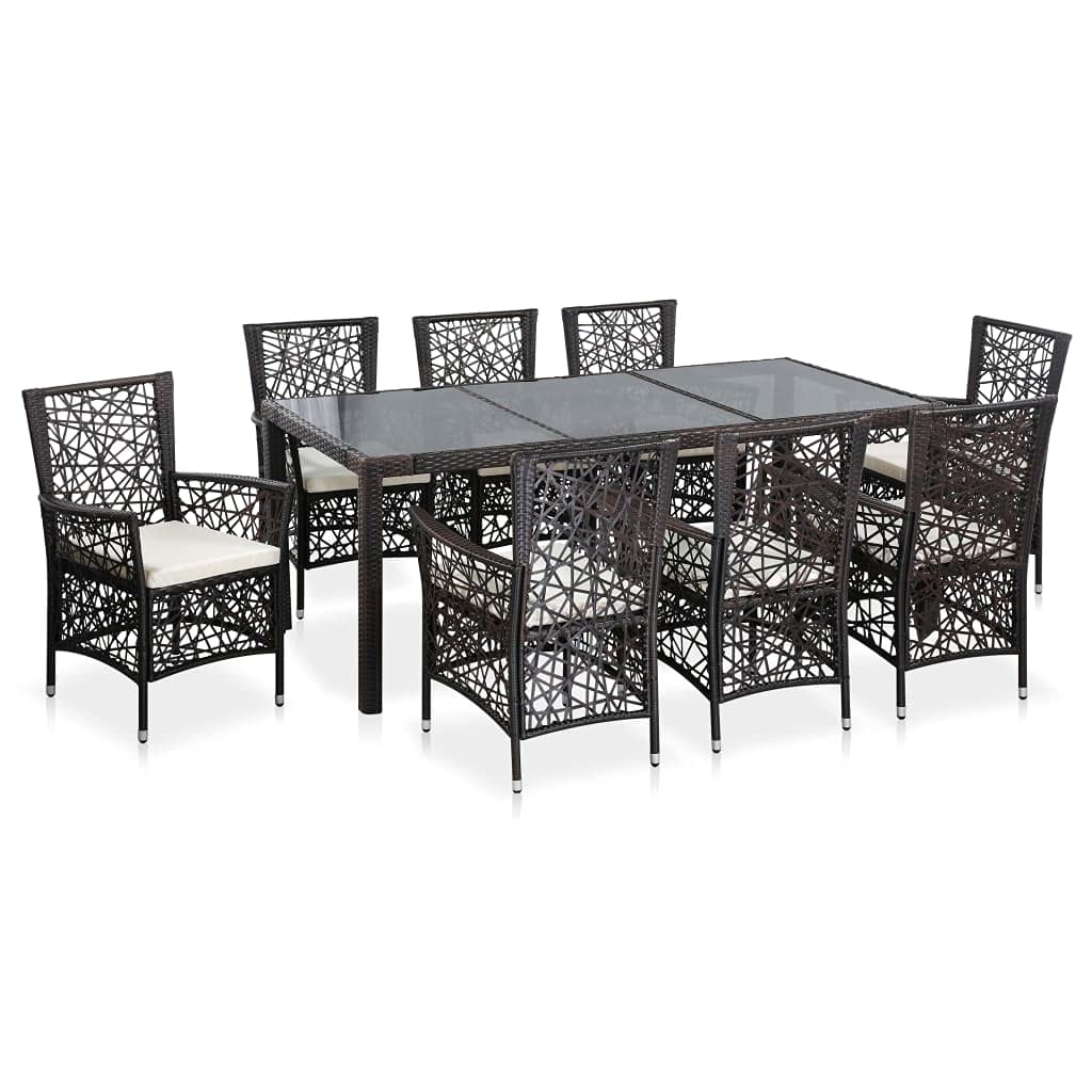 Vidaxl 9 Piece Patio Dining Set Poly Rattan Brown