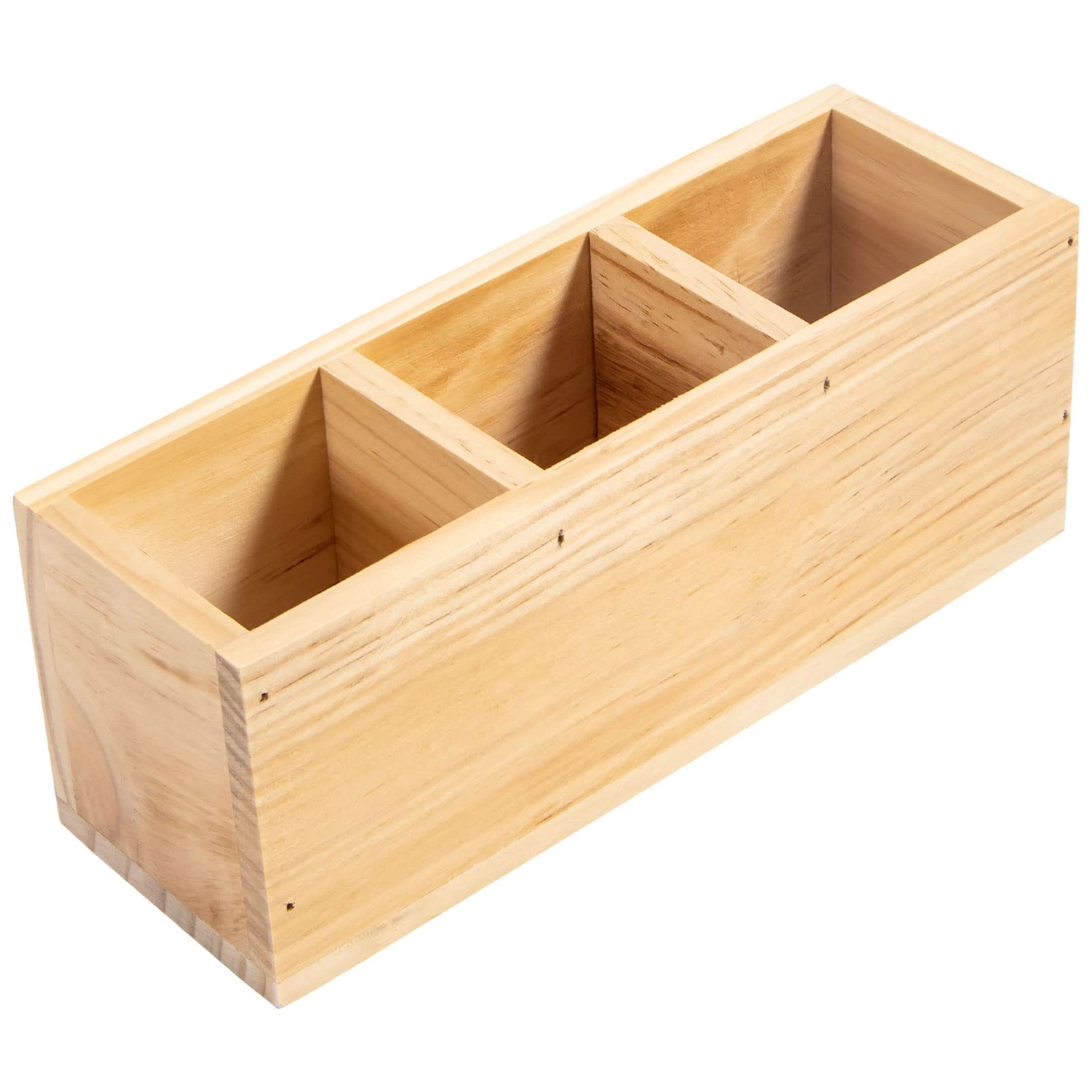 Useekoo Wood Pencil Holder, Wood Desk Organizers And Accessories 3 Compartment, Rustic Remote Control Holder, Wooden Caddy Offic