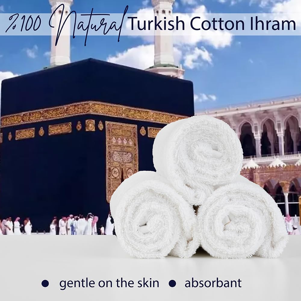 Ihram Ehram Ahram For Men For Hajj And Umrah - 2 Towels - Hygienic Natural 100% Cotton Towels 110 X 220Cm = 43X86 Inch