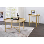 Acme Mithea Round Wooden Coffee Table With Tray Top In Oak And Gold