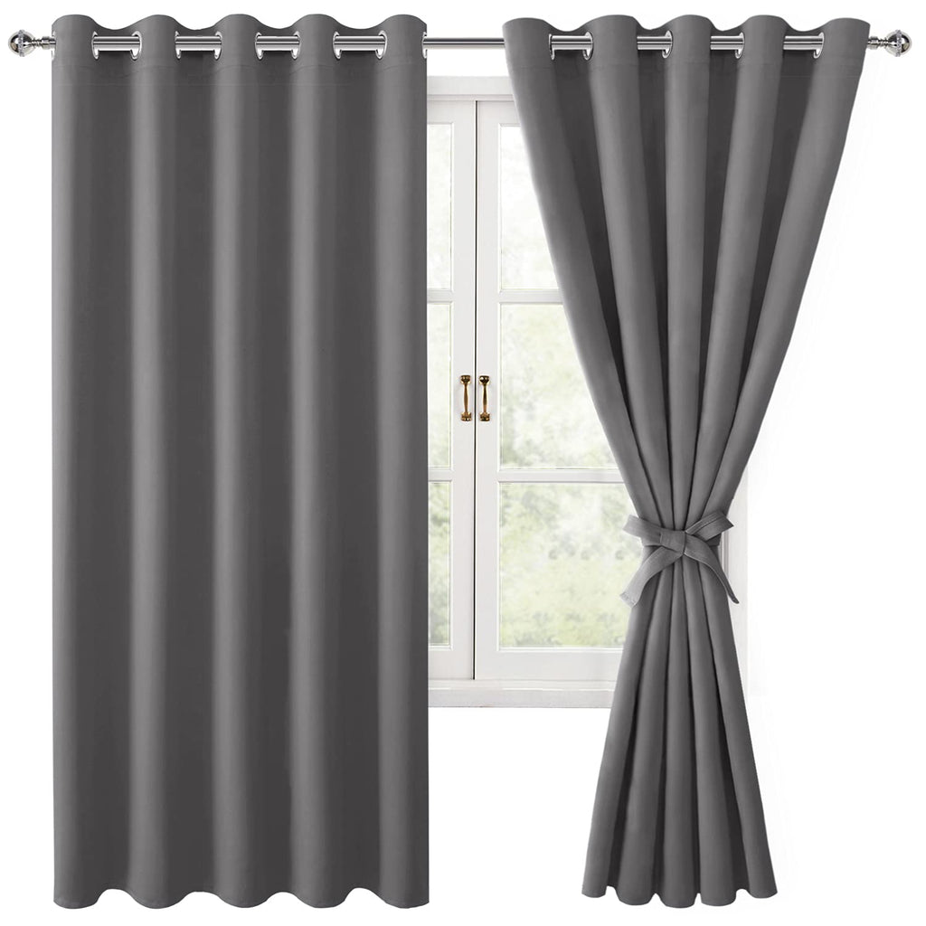 Hiasan Grommet Blackout Curtains For Bedroom, 60 X 72 Inches - Thermal Insulated & Light Blocking Window Drapes For Living Room/Dorm Room, Set Of 2 Panels Sewn With Tiebacks, Light Grey