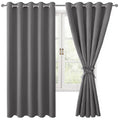 Hiasan Grommet Blackout Curtains For Bedroom, 60 X 72 Inches - Thermal Insulated & Light Blocking Window Drapes For Living Room/Dorm Room, Set Of 2 Panels Sewn With Tiebacks, Light Grey
