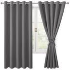 Hiasan Grommet Blackout Curtains For Bedroom, 60 X 72 Inches - Thermal Insulated & Light Blocking Window Drapes For Living Room/Dorm Room, Set Of 2 Panels Sewn With Tiebacks, Light Grey