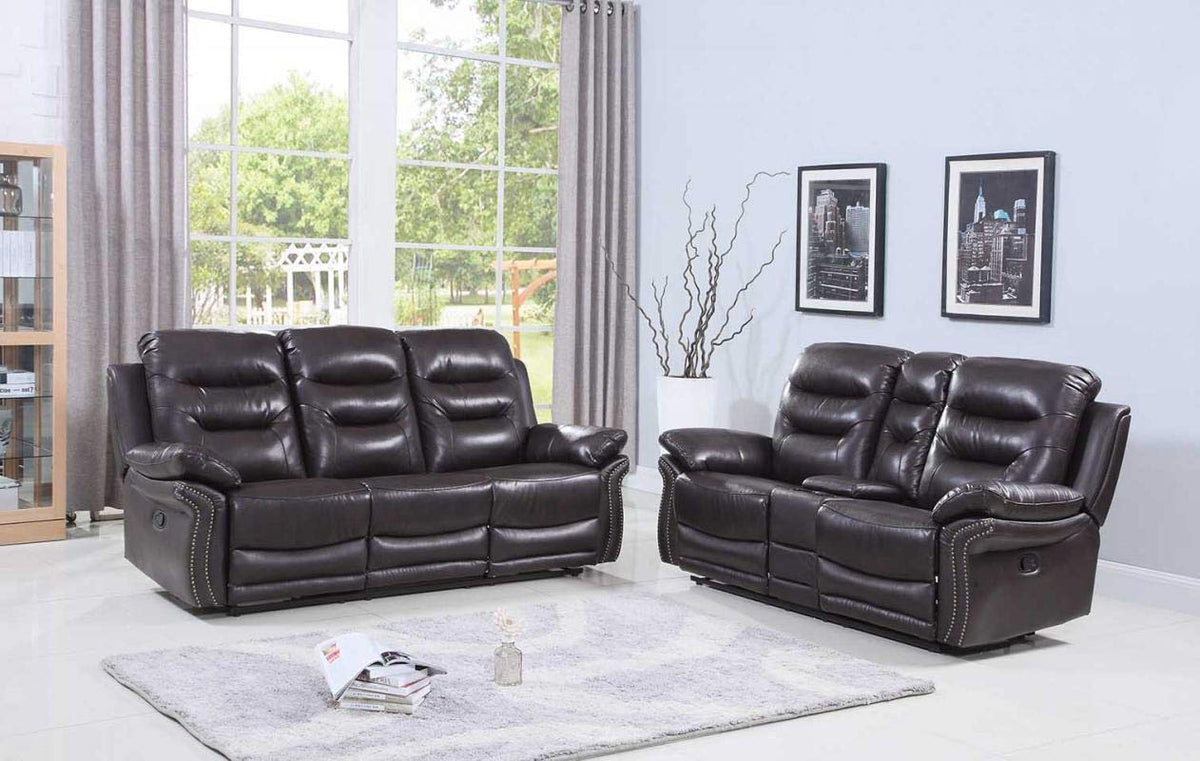 HomeRoots 90'X 40'X 44'Modern Brown Leather Sofa and Loveseat