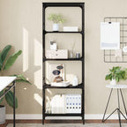vidaXL 5-Tier Bookshelf in Chic Black - Engineered Wood and Metal Bookcase for Living Room, Office or Study