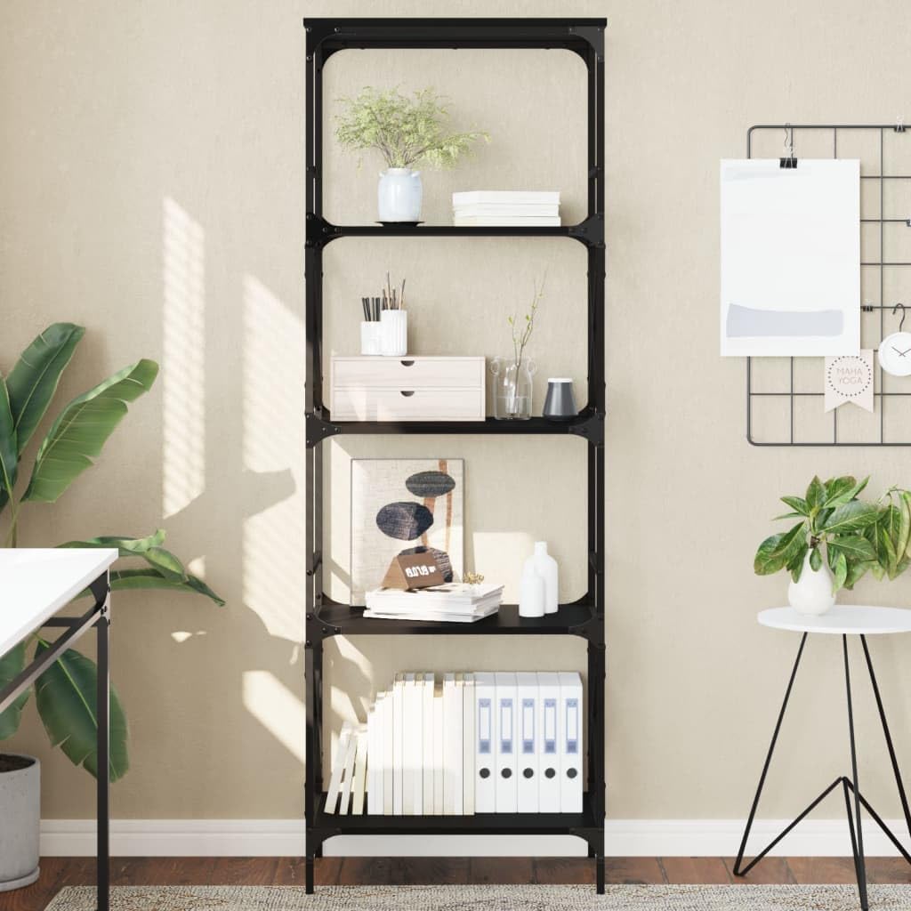 vidaXL 5-Tier Bookshelf in Chic Black - Engineered Wood and Metal Bookcase for Living Room, Office or Study