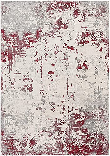 HomeRoots 100% High Grade Polypropylene 4â€ x 6â€ Red and Gray Modern Abstract Area Rug