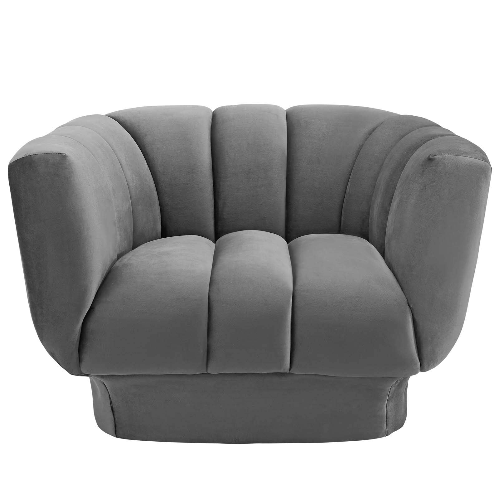 Modway Entertain Vertical Channel Tufted Performance Velvet Accent Lounge Armchair In Gray