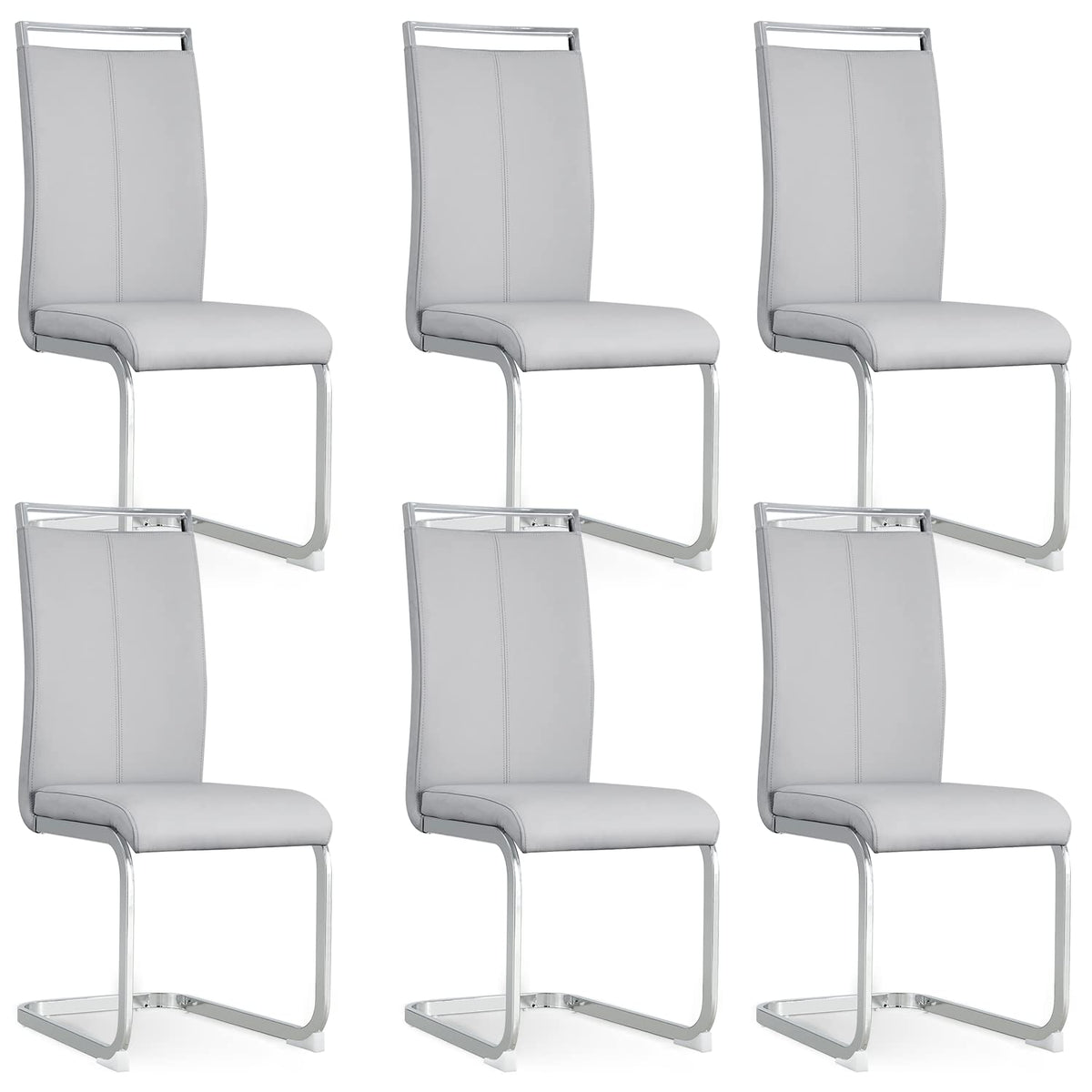 Baysitone Modern Dining Chairs Set Of 6, Side Dining Room Chairs, Kitchen Chairs With Faux Leather Padded Seat High Back, Chairs For Dining Room,Kitchen, Living Room Light Grey