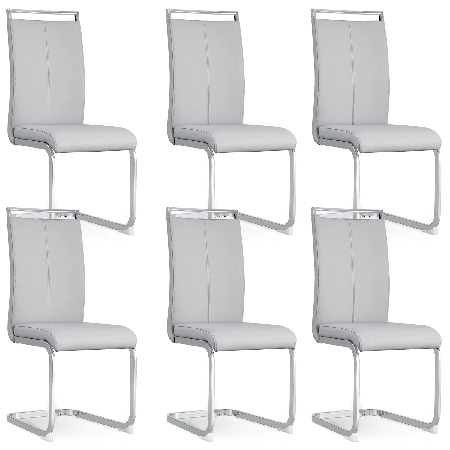 Baysitone Modern Dining Chairs Set Of 6, Side Dining Room Chairs, Kitchen Chairs With Faux Leather Padded Seat High Back, Chairs For Dining Room,Kitchen, Living Room Light Grey