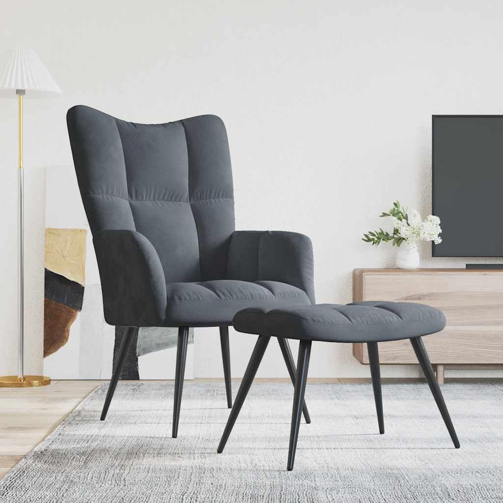 vidaXL Dark Gray Velvet Relaxing Chair with a Stool - Upholstered Seating | Lounge, Living Room, Office | Modern Design with Steel Frame