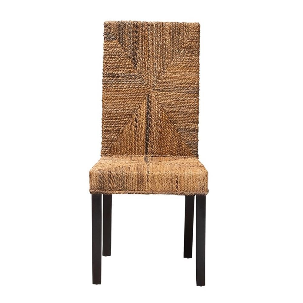 Baxton Studio Laymi Modern Bohemian Dark Brown Mahogany Wood And Banana Fiber Dining Chair