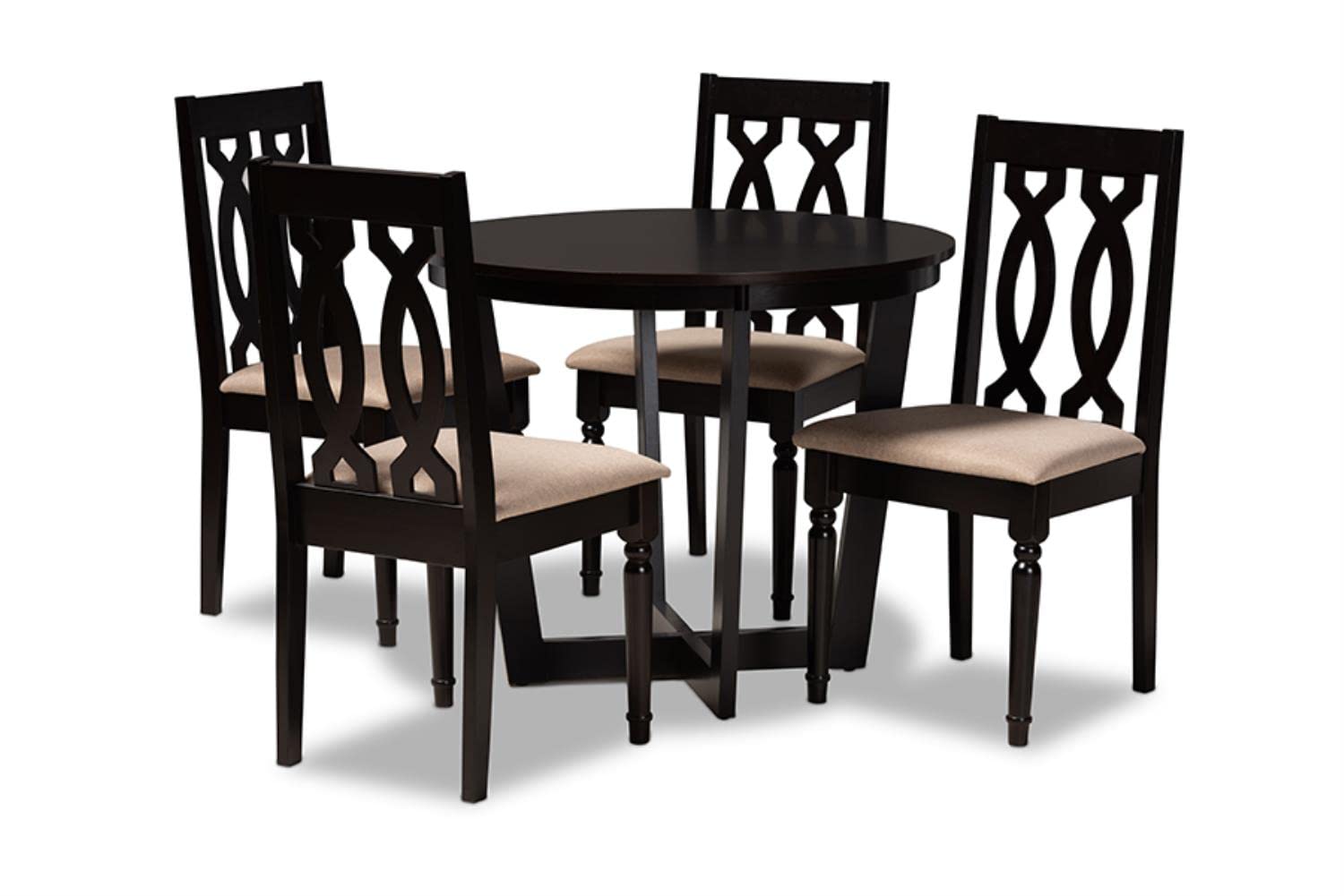 Baxton Studio Julie Modern and Contemporary Sand Fabric Upholstered and Dark Brown Finished Wood 5-Piece Dining Set