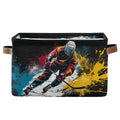 Storage Basket Watercolor Hockey Player Canvas Collapsible Box Organizer Bin with Handles for Shelf Closet Bedroom Home Office