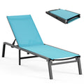 Aluminum Chaise Lounge Ourdoor - Foldable & Assemble Free Outdoor Lounge Chair With 5 Adjustable Backrest, Patio Lounge Chair For Outside Poolside Beach Pool, Lake Blue