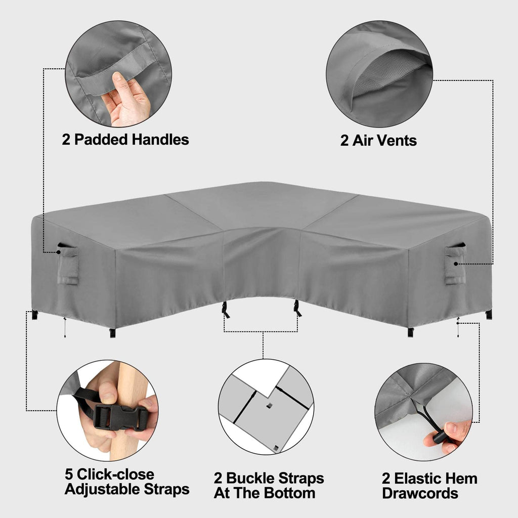 Purefit Outdoor Sectional Sofa Cover Waterproof V Shaped Patio Furniture Covers For Deck, Lawn And Backyard, 100”X100”, Gray