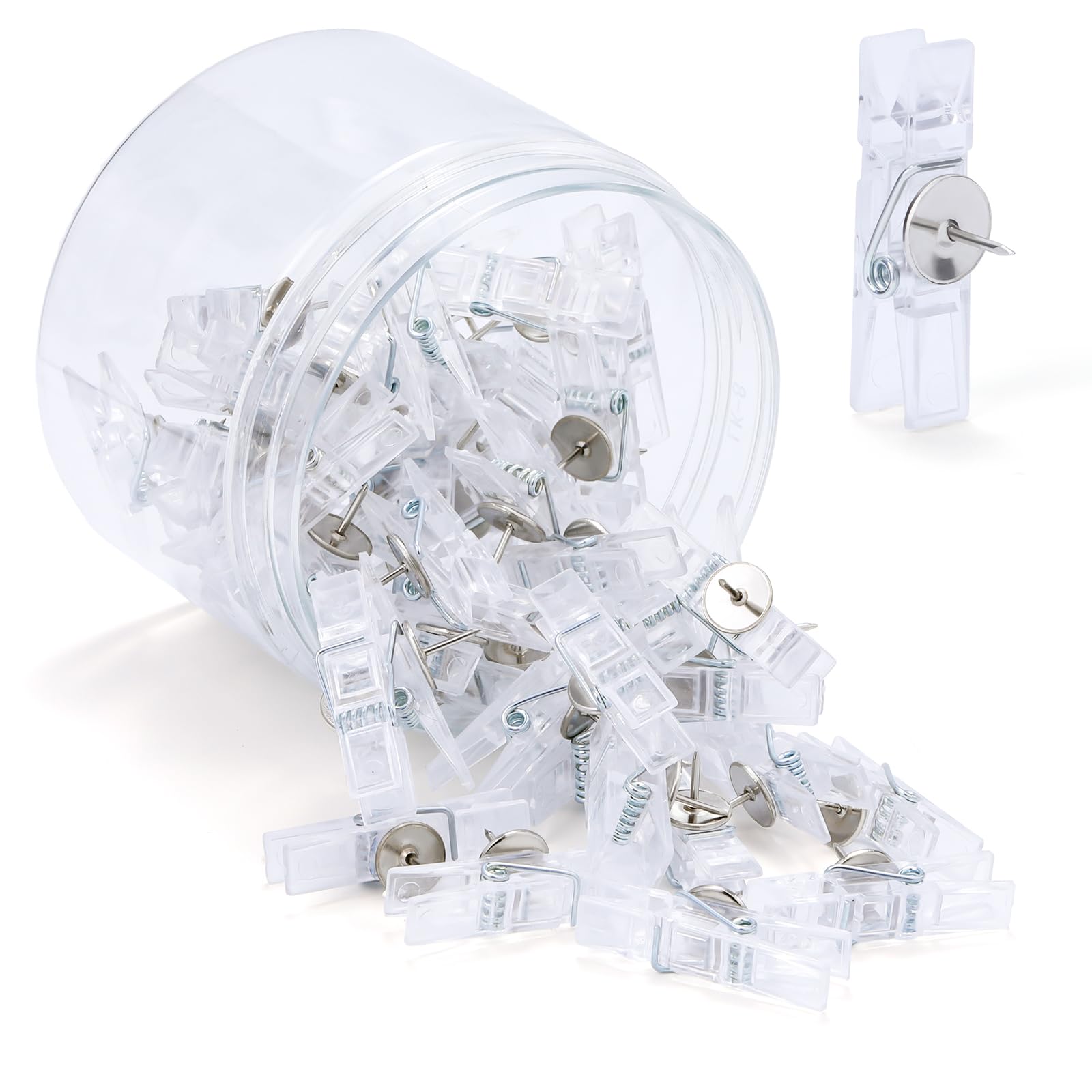 Tlkkue Push Pin Clips For Cork Board, 50 Pcs Transparent Push Pins Decorative Thumb Tacks For Cork Board Photos Documents Drawin