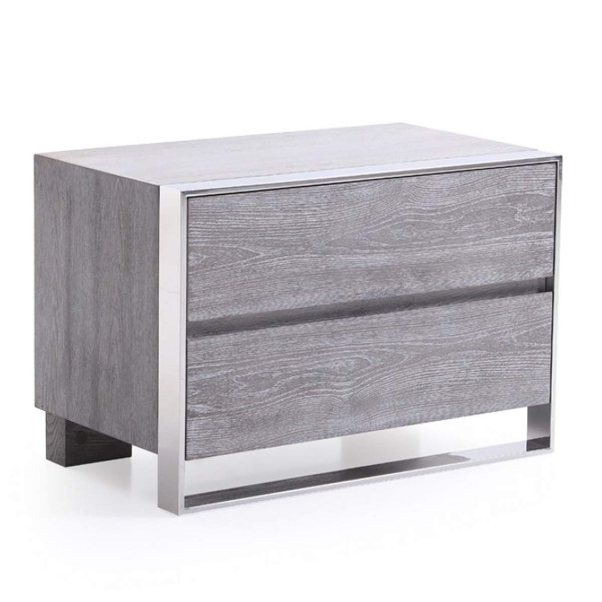 Benjara 2 Drawer Rectangular Nightstand With Stainless Steel Legs, Gray