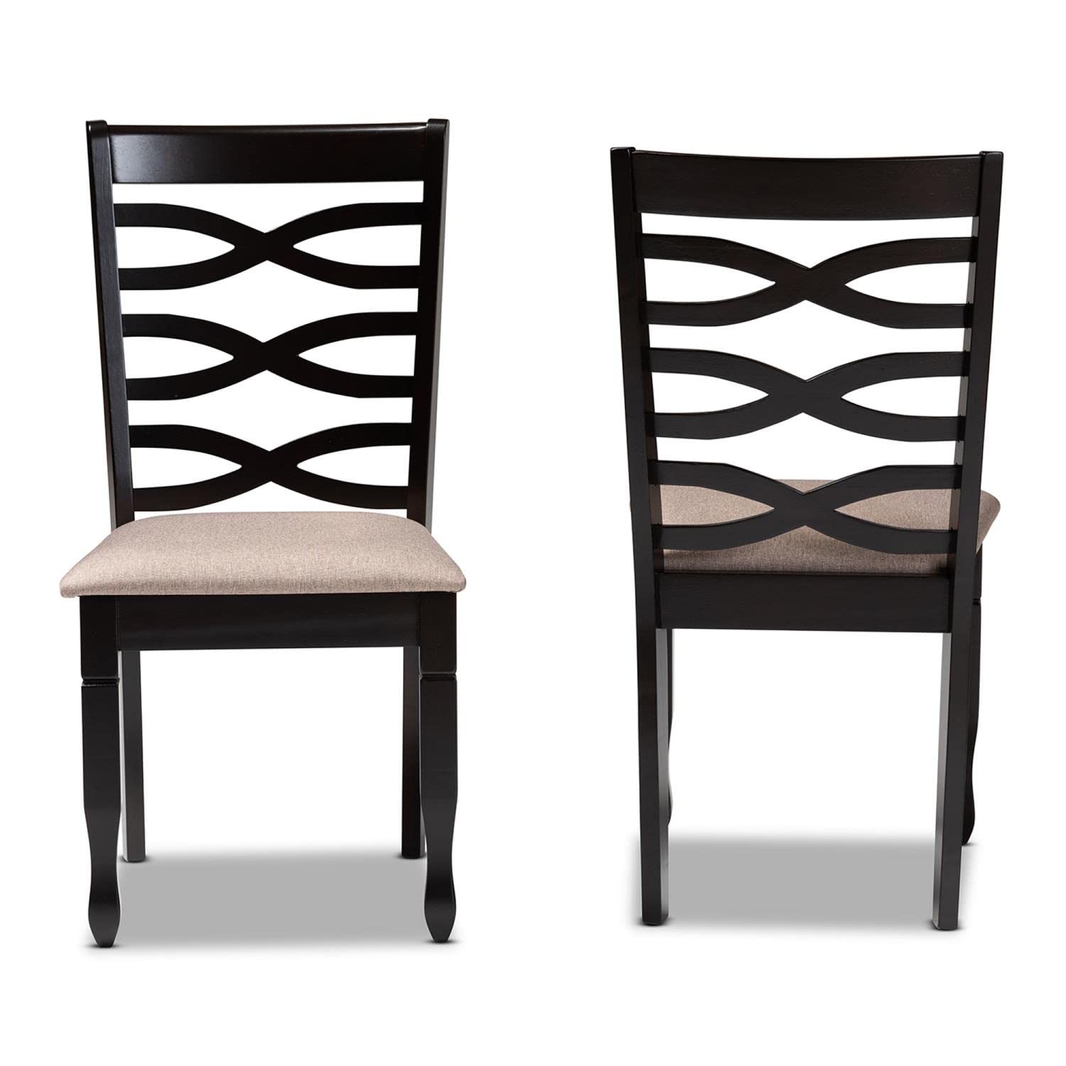 Baxton Studio Lanier Modern and Contemporary Sand Fabric Upholstered Dark Brown Finished 2-Piece Wood Dining Chair Set