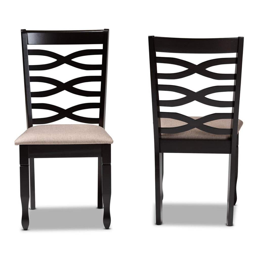 Baxton Studio Lanier Modern and Contemporary Sand Fabric Upholstered Dark Brown Finished 2-Piece Wood Dining Chair Set