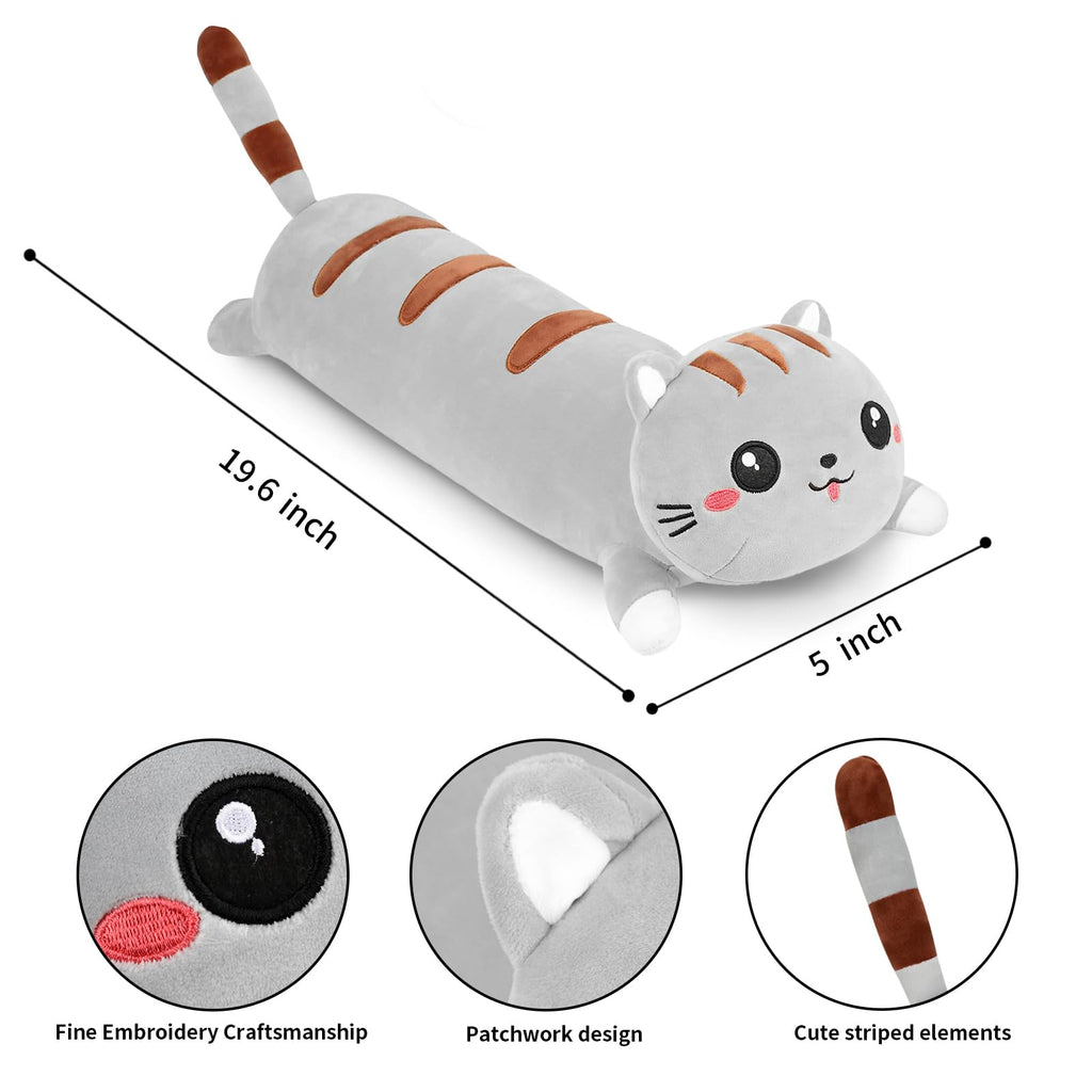 Afan Cute Long Cat Plush Kawaii 19.6' Body Pillow Cat Stuffed Animals Soft Plushies Cuddly Cotton Kitten Sleeping Pillow Back C