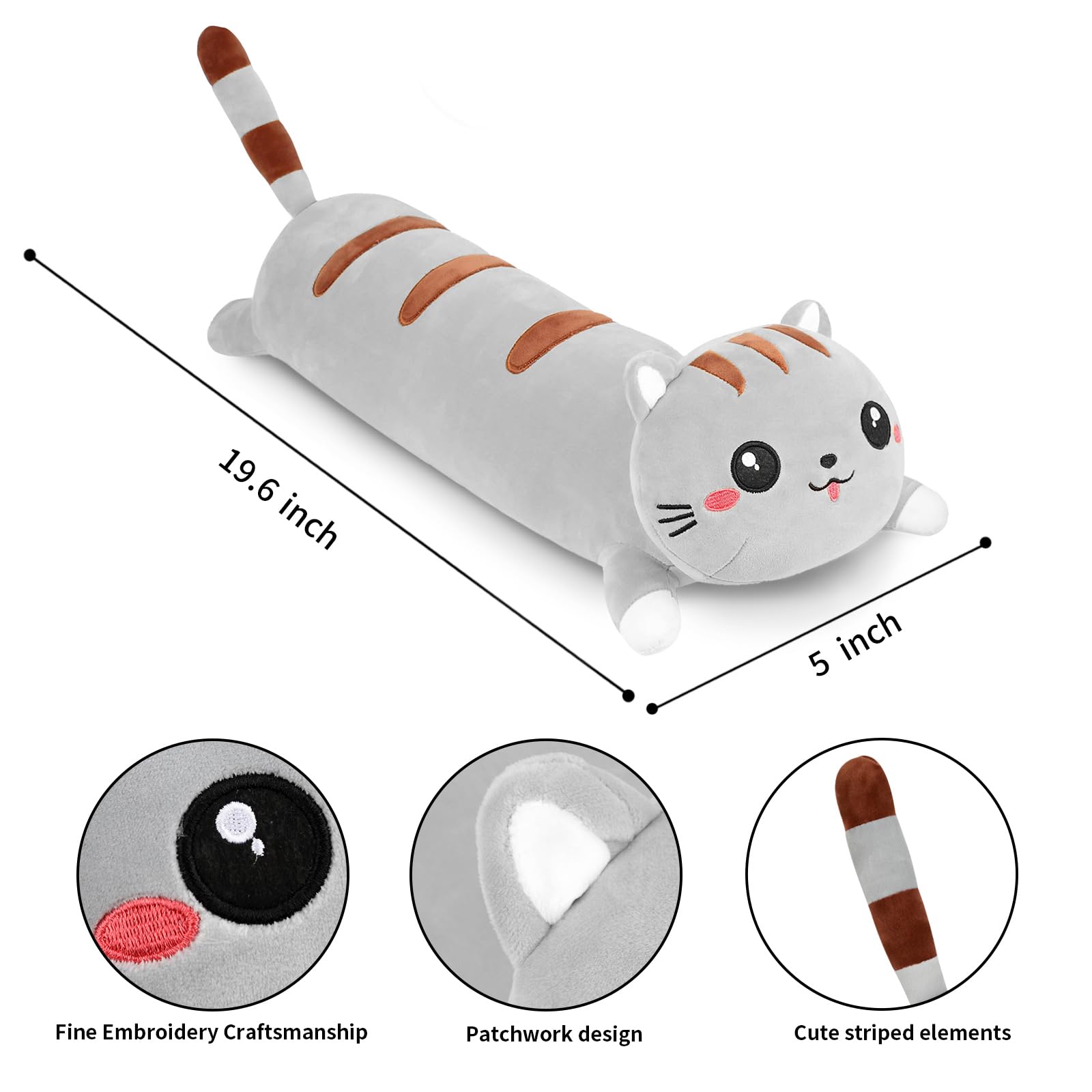 Afan Cute Long Cat Plush Kawaii 42   Body Pillow Cat Stuffed Animals Soft Plushies Cuddly Cotton Kitten Sleeping Pillow Back Cus