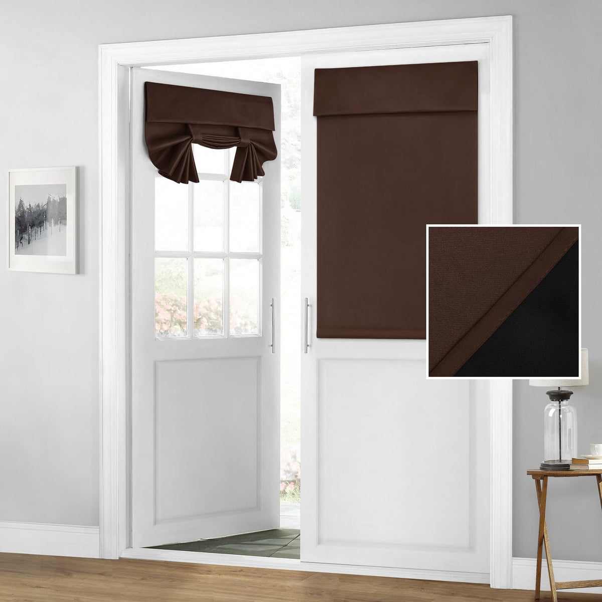 Homeideas 100% Blackout French Door Curtains, Privacy Door Curtains For Door Window, 30 X 40 Inch Room Darkening Curtains, Therm