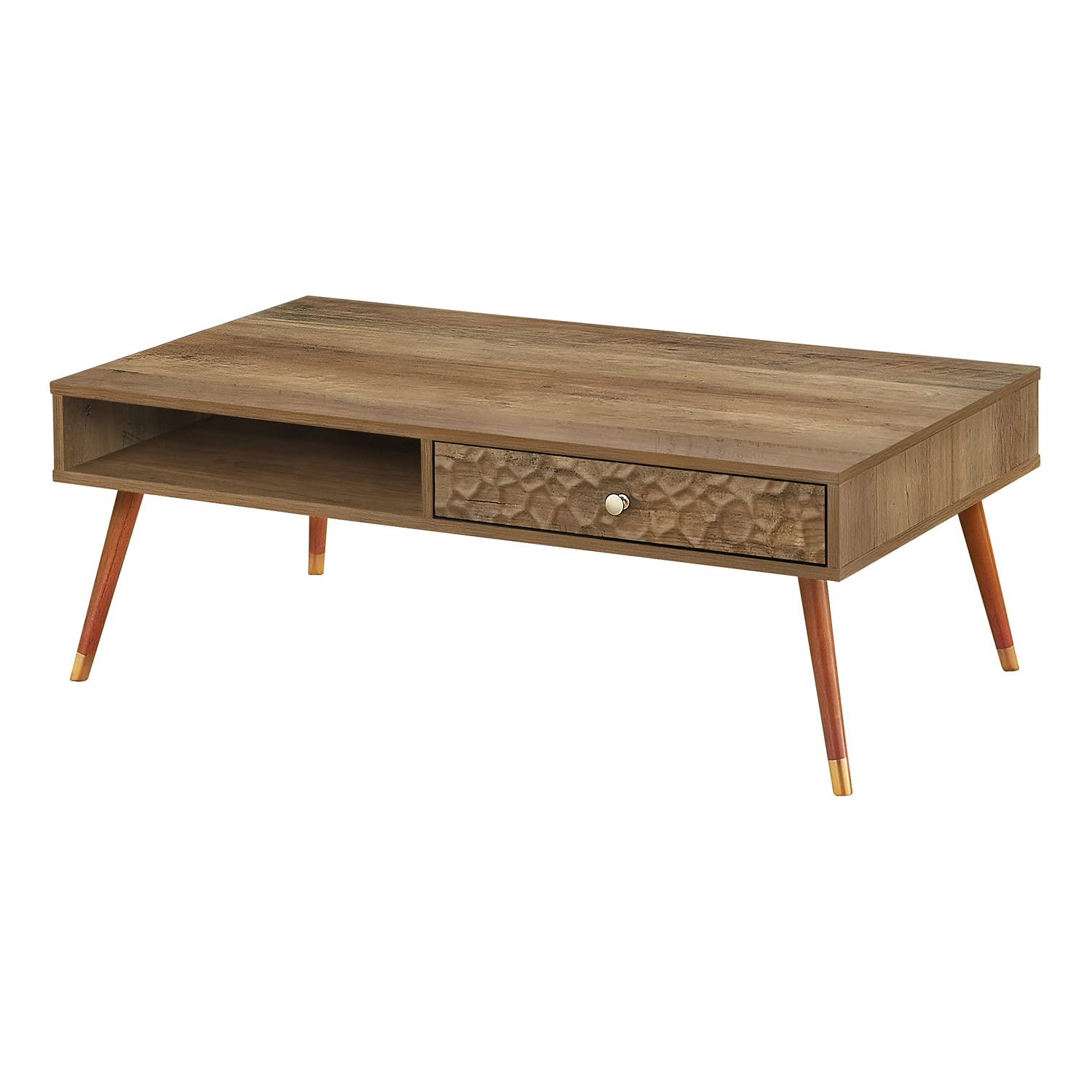 Monarch Specialties 2836, Accent, Cocktail, Rectangular, Storage, Living Room, 44&quot; L, Wood, Laminate, Coffee Table Mid-Century with A Drawer, 43.5&quot; L x 23.25&quot; W x 15.5&quot; H, Walnut/Gold
