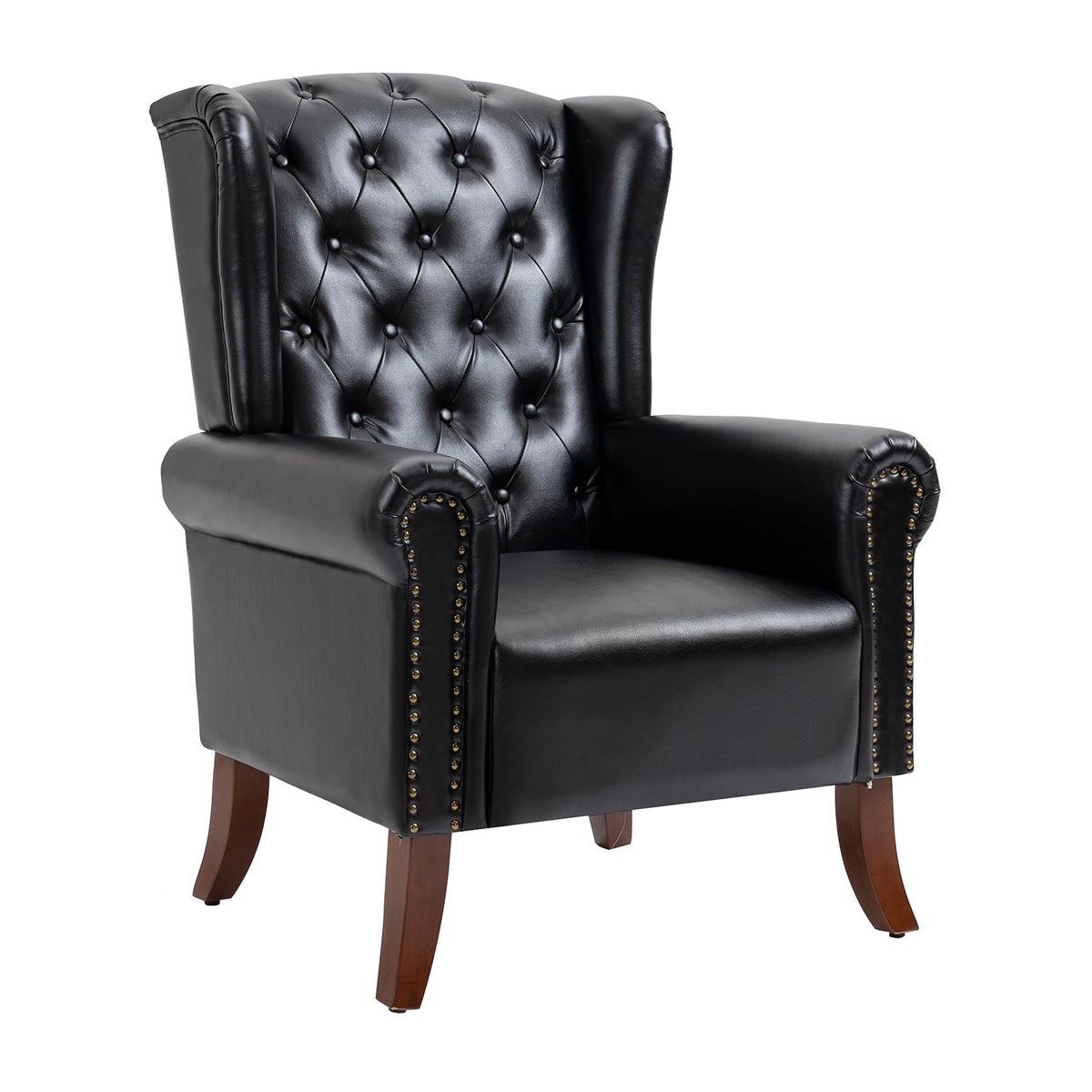 Mojay Pu Leather Accent Chair, Mid-Century Living Room Chairs Sofa Chair, Upholstered Arm Chair With Sturdy Wooden Legs, Faux Le