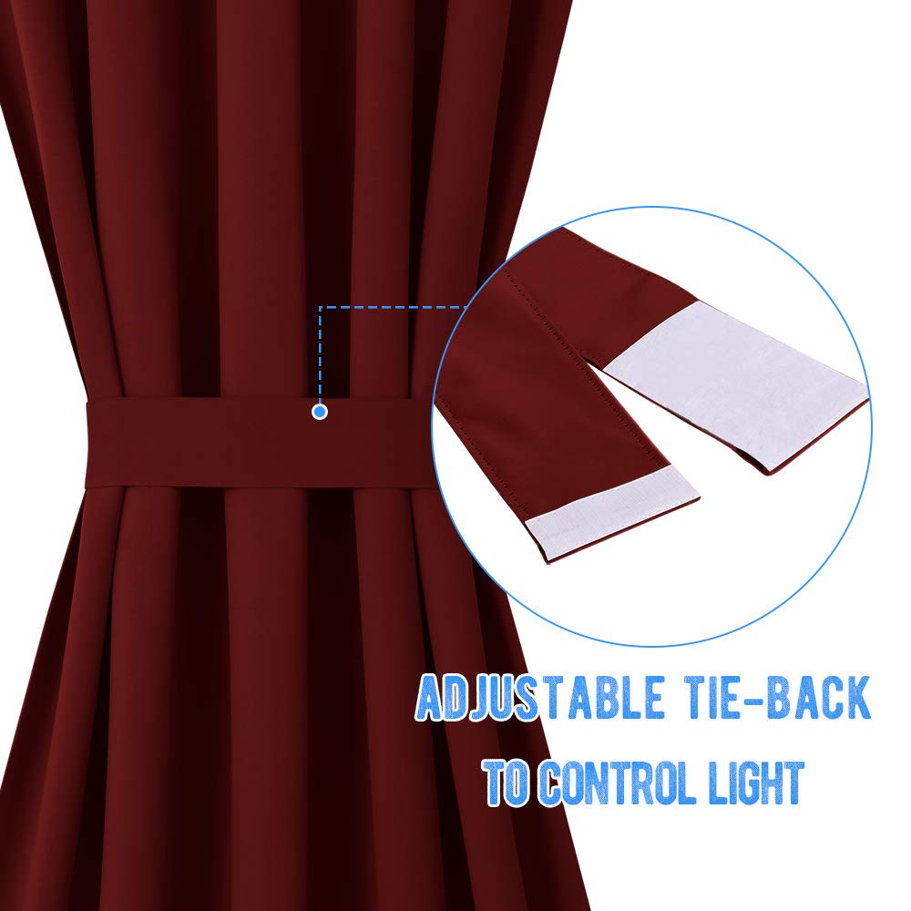 Nicetown Blackout Patio Door Curtains For Christmas - Window Decoration Privacy Thermal Insulated French Front Sidelight Panel Curtain For Glass Door (25W By 72L Inches, Burgundy, 1 Panel)