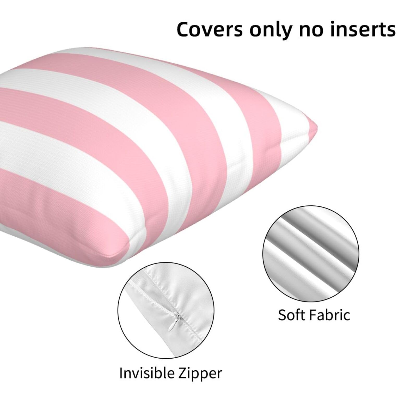 Pink And White Stripes Farmhouse Throw Pillow Covers 18X18 Inch Pillow Case Soft Cushion Pillow Covers Set Of 2 For Sofa Bedroom