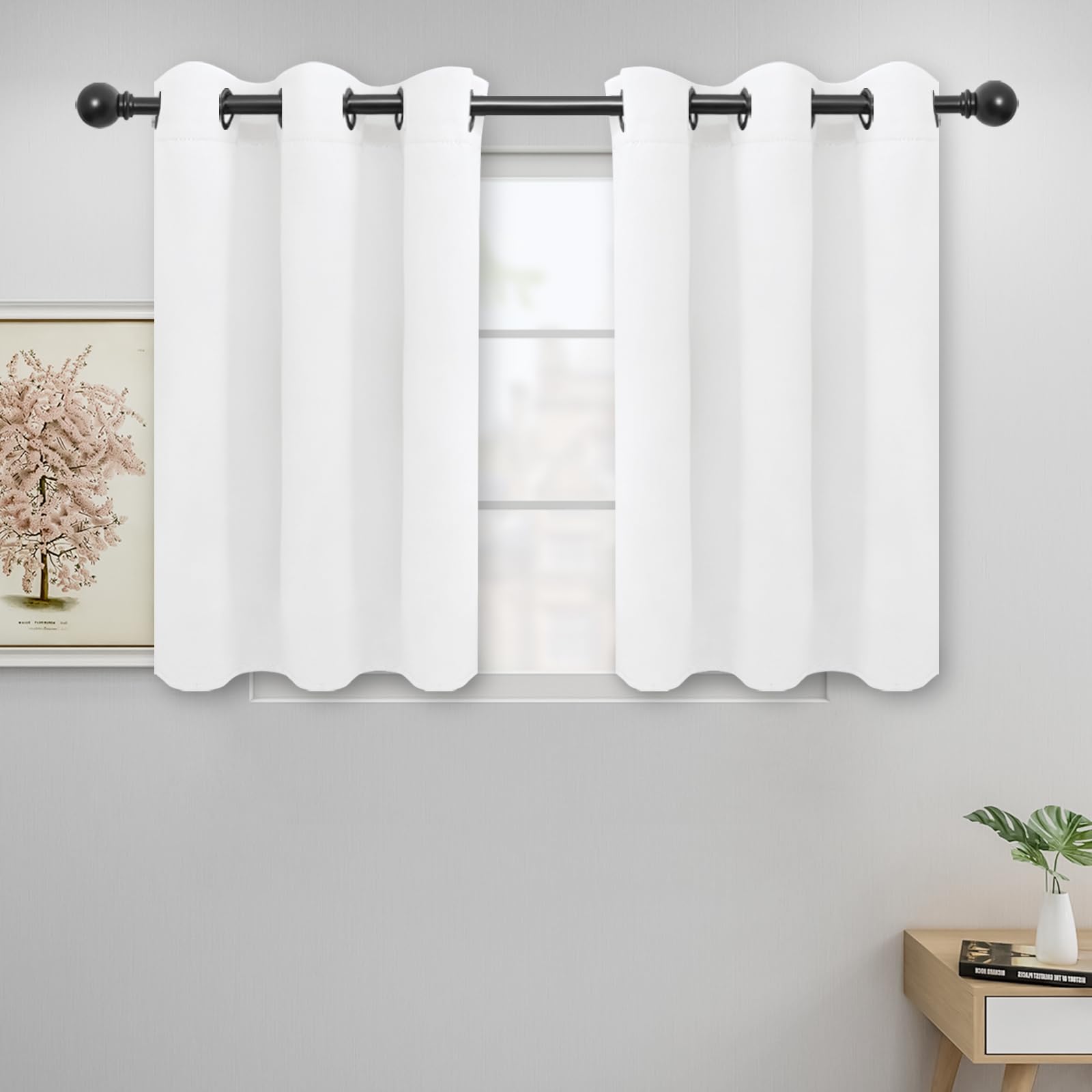 Easy-Going Blackout Curtains For Bedroom, Solid Thermal Insulated Grommet And Noise Reduction Window Drapes, Room Darkening Curtains For Living Room, 2 Panels (42X36 In, White)