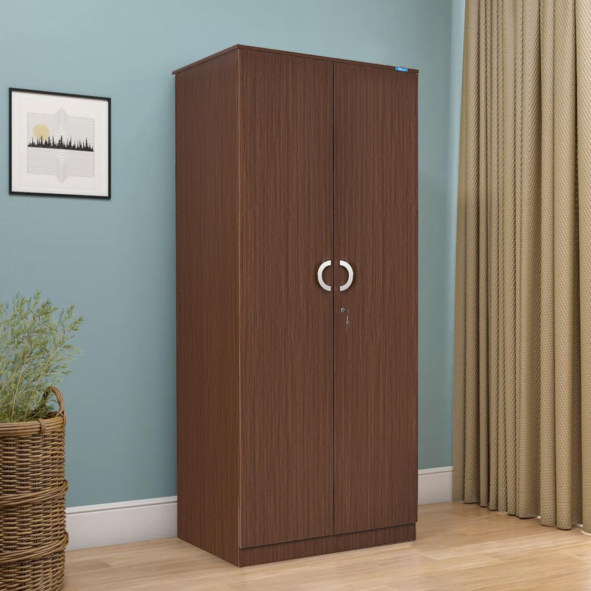 Nilkamal Massif Neo 2 Door Wardrobe Without Mirror | Engineered Wood Almirah | 1 Hanging Rod & 3 Storage Shelves In Cabinet | 1 