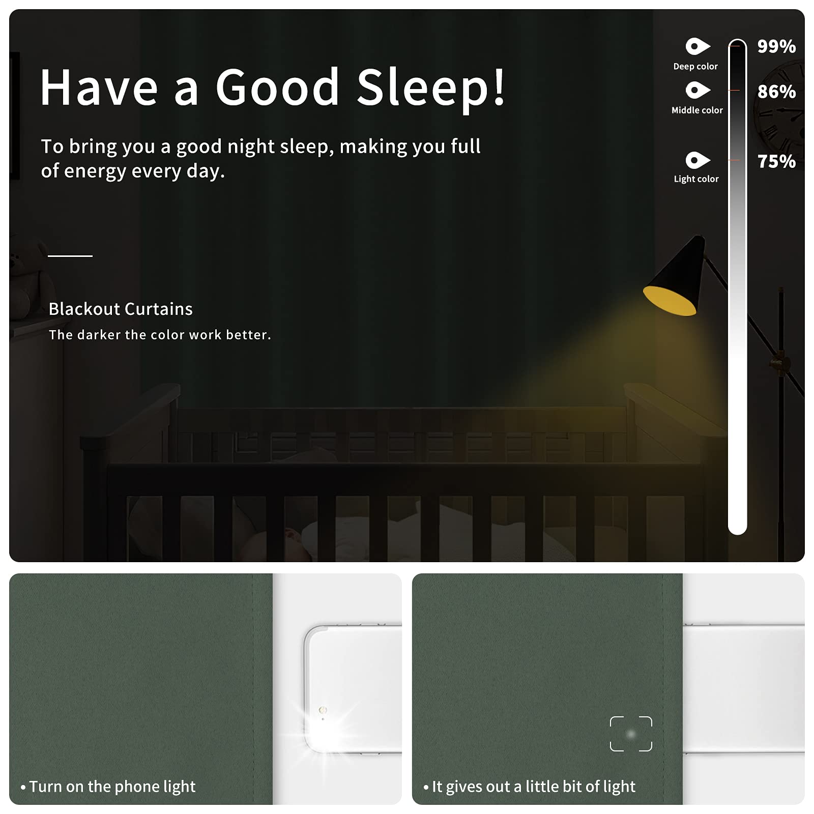 Easy-Going Blackout Curtains For Bedroom, Solid Thermal Insulated Grommet And Noise Reduction Window Drapes, Room Darkening Curtains For Living Room, 2 Panels(42X63 In, Greyish Green)