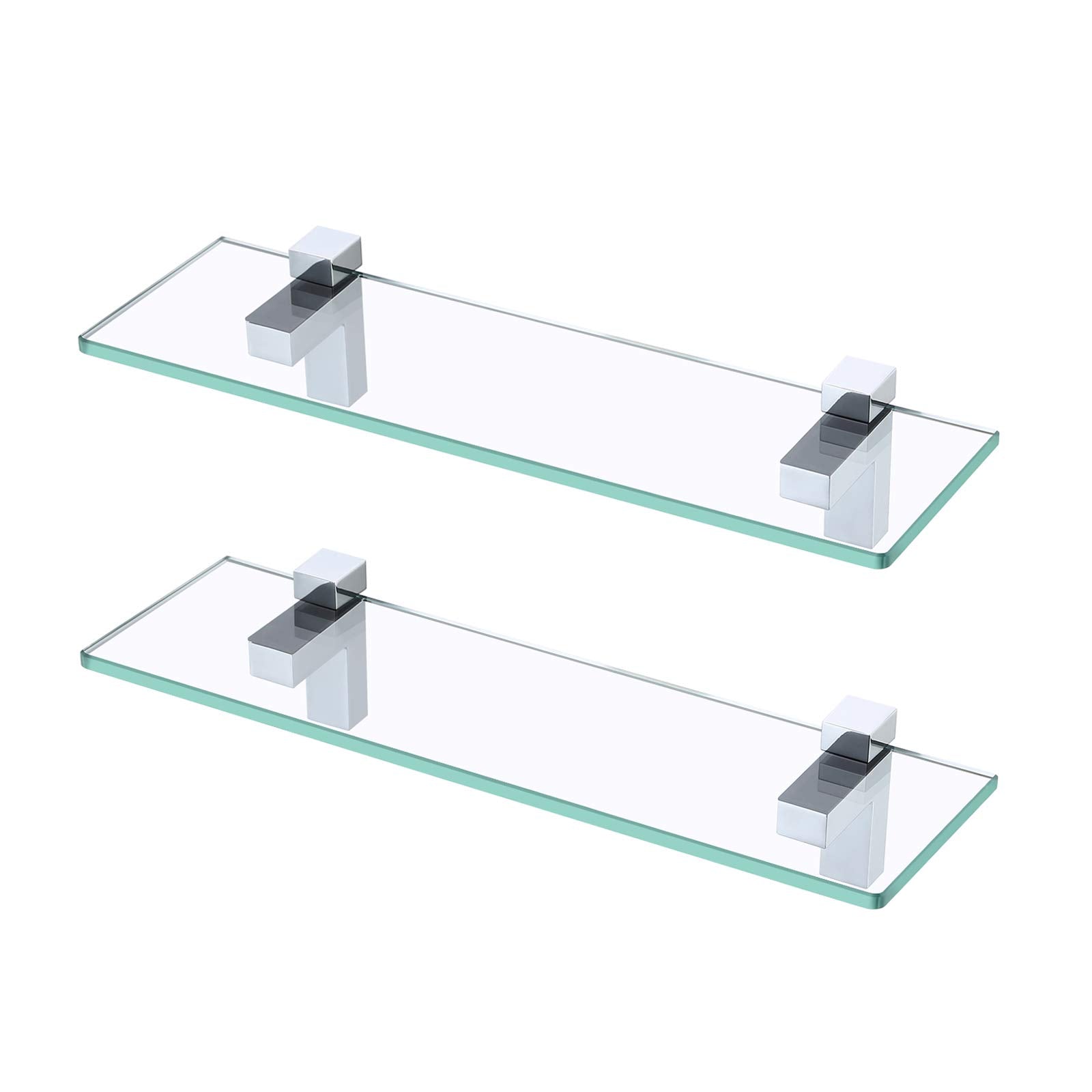KES Glass Shelves for Bathroom, 15.8-Inch Bathroom Shelf with Rectangle Tempered Glass and Polished Chrome Bracket Wall Mount 2 