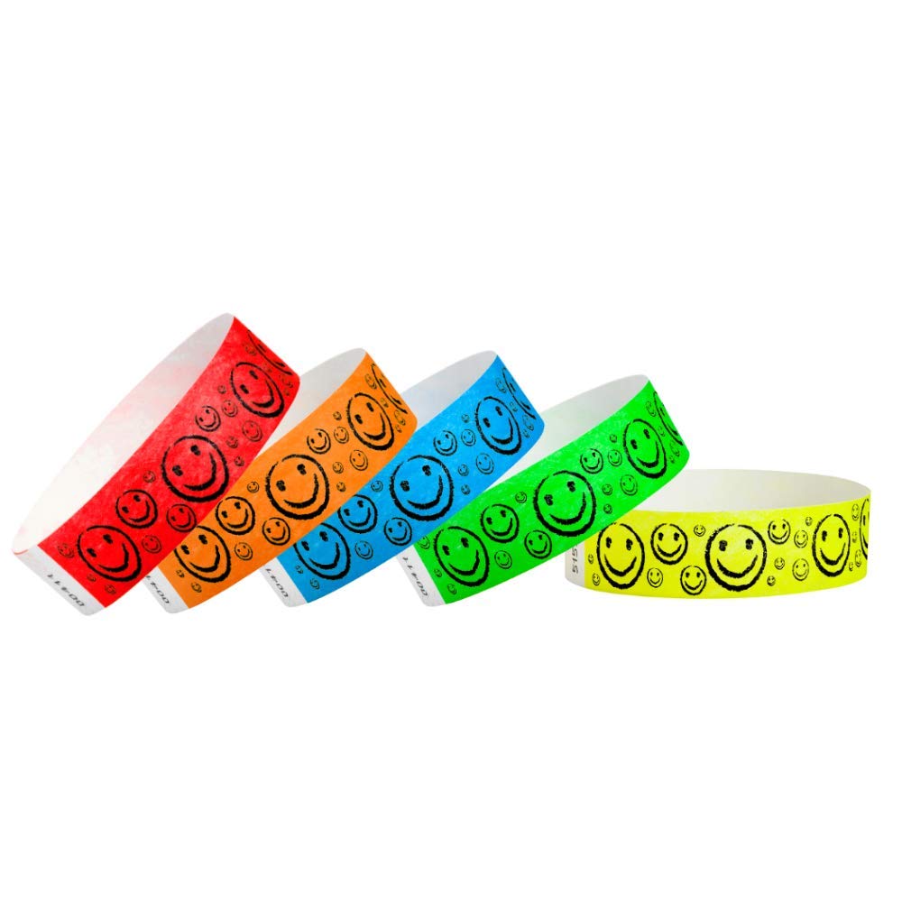 Wristco Tyvek Wristbands Smiley Face Variety Pack - 500 Count     X 10   - Waterproof Recyclable Comfortable Tear Resistant Pape
