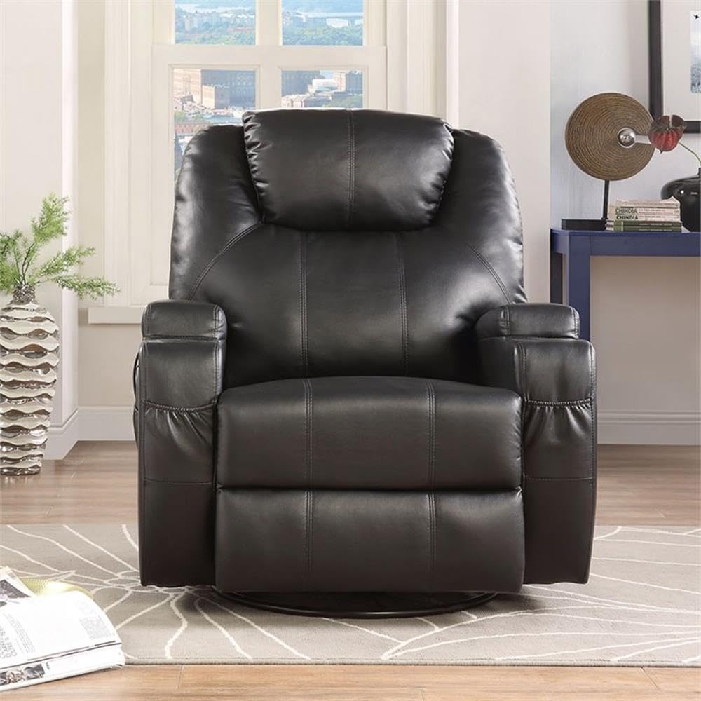 Acme Waterlily Faux Leather Rocker Recliner with Motion Swivel in Black