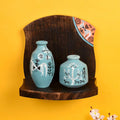 Aakriti Art Creations Wooden Wall Decor Shelf With 2 Pots Madhubani Design | Handcrafted Wooden Hanging Shelf With Terracotta Va